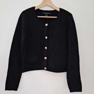 French Connection Black Cardigan with Gold Buttons